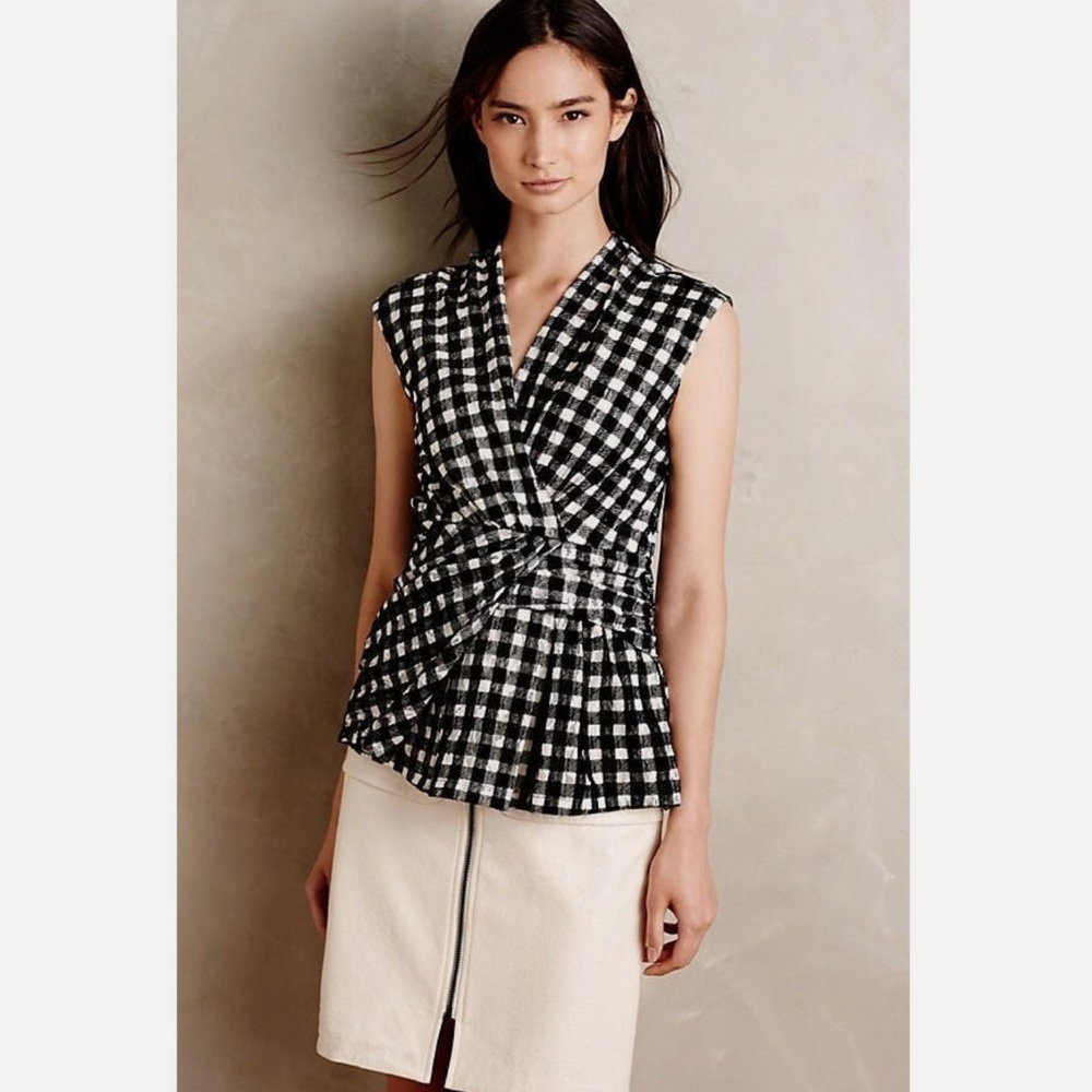 NWT! Deletta x Anthropologie Gingham/Checkered/Plaid Faux Wrap Tank Top